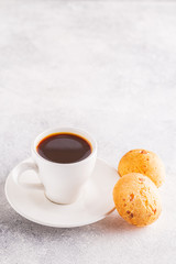 Traditional Brazilian breakfast - cheese bread and coffee.