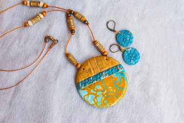 Boho chic jewelry set. Handmade pendant and earrings. Bohemian jewelry.