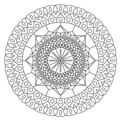 Circular pattern in form of mandala. Decorative ornament in ethnic oriental style, vector illustration. Coloring book page.	