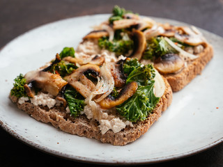 Vegan Ricotta, Mushrooms and Kale on Toast