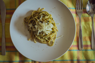 italian pasta pesto spaghetti with cheese