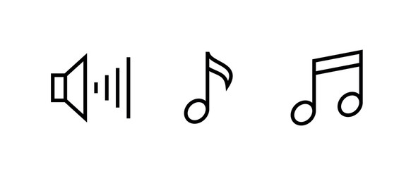 Set Sound and Music icon. Editable Vector Outline.