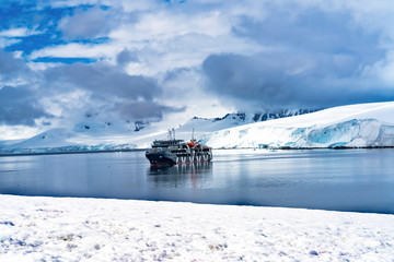 Cruise Ship Snow Mountains Blue Glaciers Damoy Point Antarctica