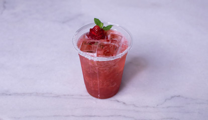 Cold Strawberry and Mint Mojito With Decoration