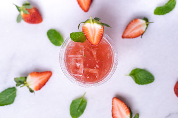 Cold Strawberry and Mint Mojito With Decoration