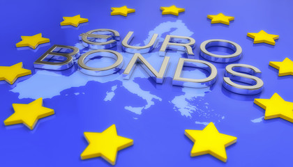 3d render of a eurocard with the message Eurobonds in silver metal letters