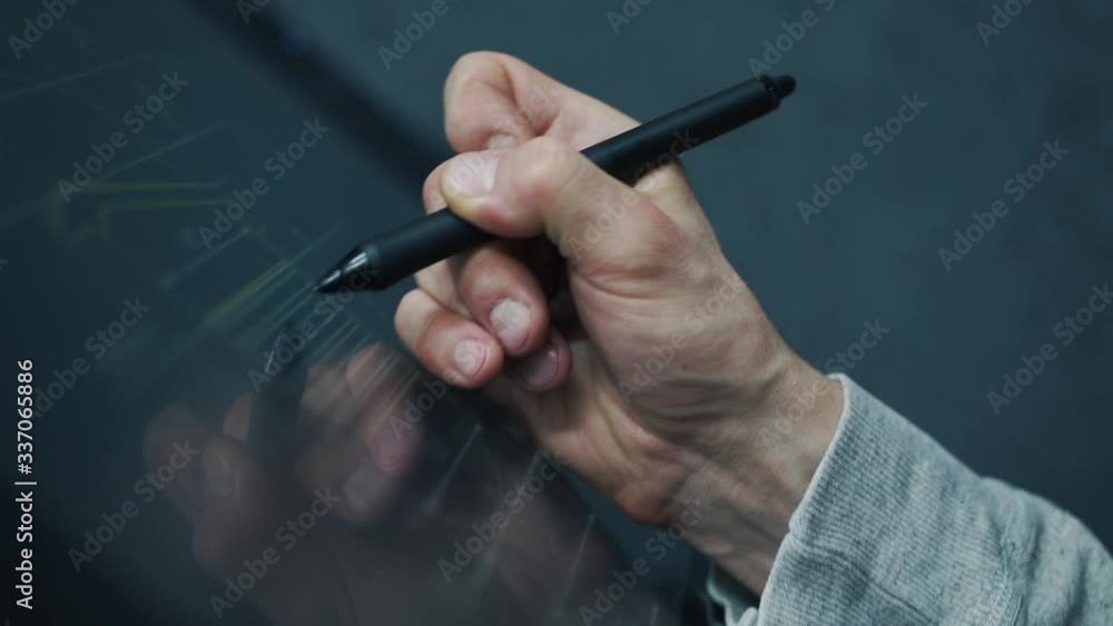 Wall mural working remote employee. product engineering by creative designer architect working with pen tablet 