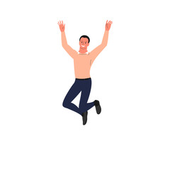 Cheerful man jumping in joy. Isolated on white background. Flat style vector illustration.