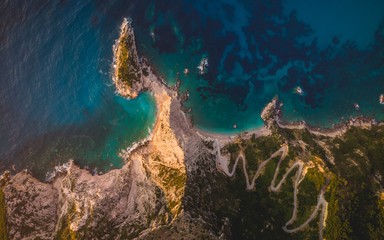 Petani beach - Kefalonia,Greece aerial shot taken with a drone at sunset