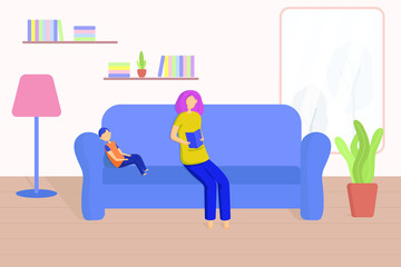 Mother reading a book for her son