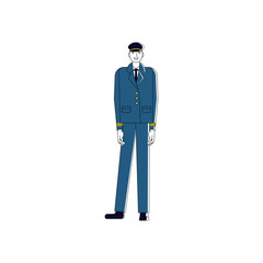 Cheerful ship captain standing. Isolated on white background. Flat style vector illustration.