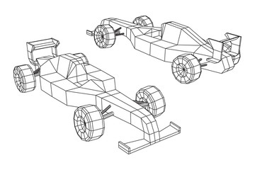 Fast motor sport racing car speed concept. Wireframe low poly mesh vector illustration.