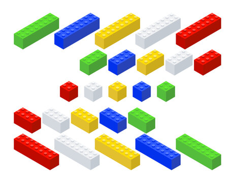 Set of color isometric constructor on a white background.