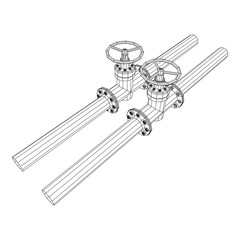 Oil pipeline with valve business concept. Finance economy polygonal petrol production. Petroleum fuel industry transportation line. Wireframe low poly mesh vector illustration.