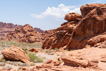 Rock formations at the Valley of Fire State Park outside of Las Vegas Nevada on a sunny day