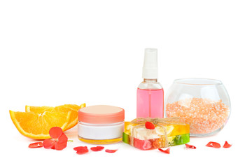 Natural cosmetics for skin care Isolated on a white background. Free space for text.