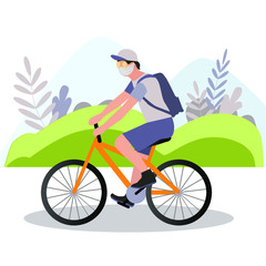Fototapeta premium courier on a bicycle. man in a medical mask. goods delivery. fashion flat style illustration