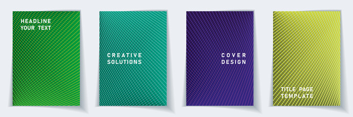 Cover page cool layout vector design set. Halftone lines grid background patterns. 