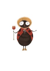 Ladybug in a hat and with a flower