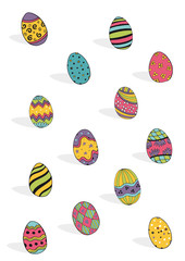 Colourfull illustration with funny little animals, flowers and eggs with the message happy easte. Simply colours, joy, faith, children, drawing cartoon