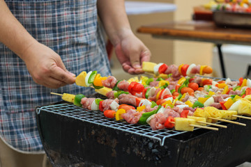 barbecue,Bar-B-Q,Barbeque Grill Street Food in thailand,market and Pork BBQ