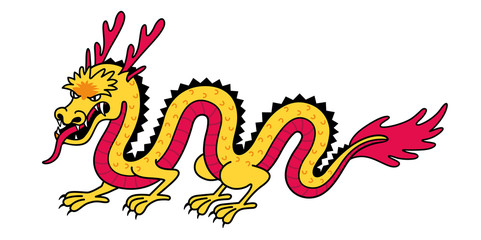 Traditional japanese dragon. Asian mythological creature. Vector cartoon illustration.