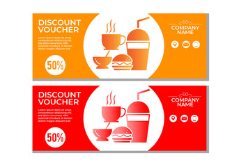 Discount voucher fast food template design.Discount voucher hamburger in template design.