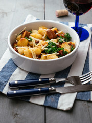 Gnocchi with Vegan Sausage, Kale and Sun-dried Tomatoes