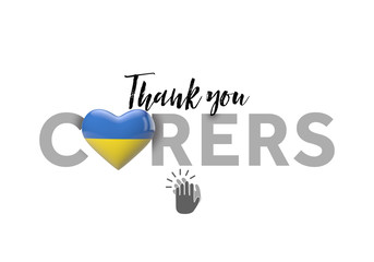Thank you carers message with Ukraine heart flag. 3D Render