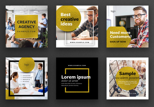 Social Media Post Layout Set with Gold Foil Elements