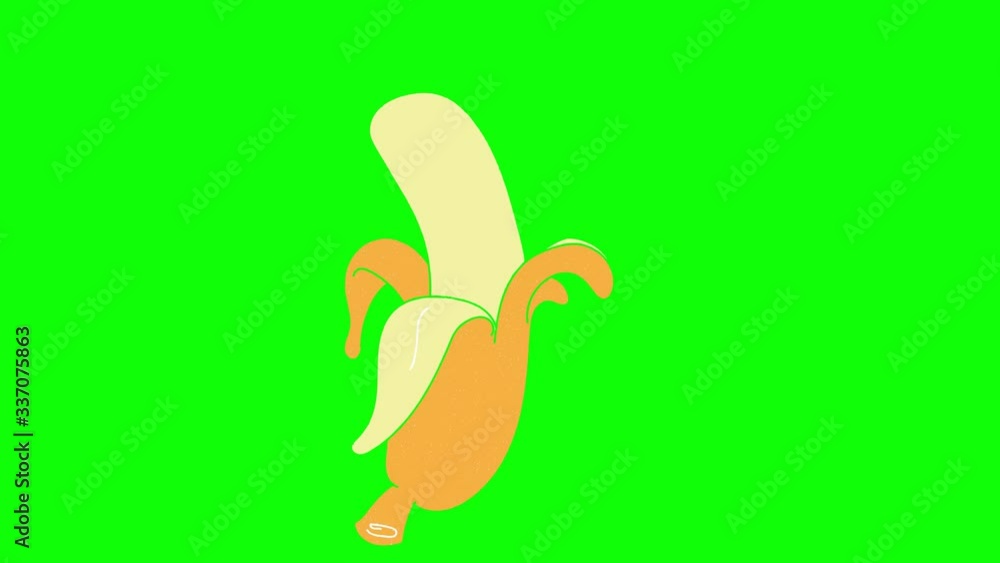 Poster banana hand drawn green screen. floating loop animation