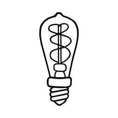 Light bulb icon on a white background. Isolated object. Icon, Symbol. Baby doodle style. Hand made black sketch. Vector illustration