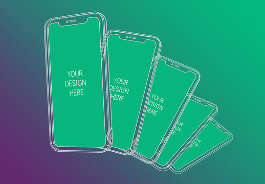 5 Wireframe Smartphones Screen Mockups with Transparent Background