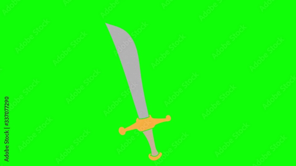 Poster sword hand drawn green screen. floating loop animation