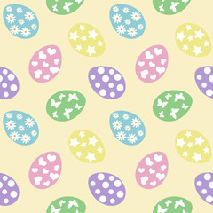 pastel colorful eggs easter holiday seamless pattern on a yellow background vector