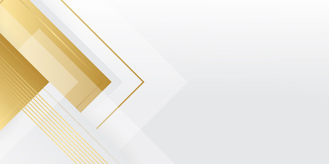 Luxury gold background for presentation design. Modern white background with golden lines and abstract arrows design. Vector illustration for corporate and much more