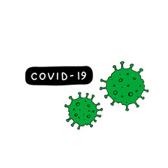 Covid-19 prevention cute hand drawn sticker, coronavirus quarantine illustration of coronavirus bacteria. - 337077620