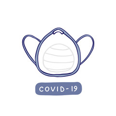 Covid-19 prevention cute hand drawn sticker, coronavirus quarantine illustration of medical mask. - 337077634