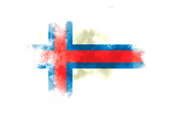 Faroe flag performed from color smoke on the white background. Abstract symbol.