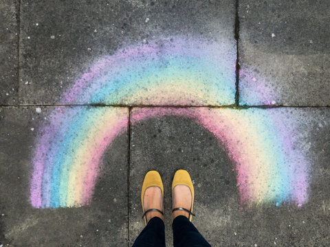 Chalk rainbow and feet