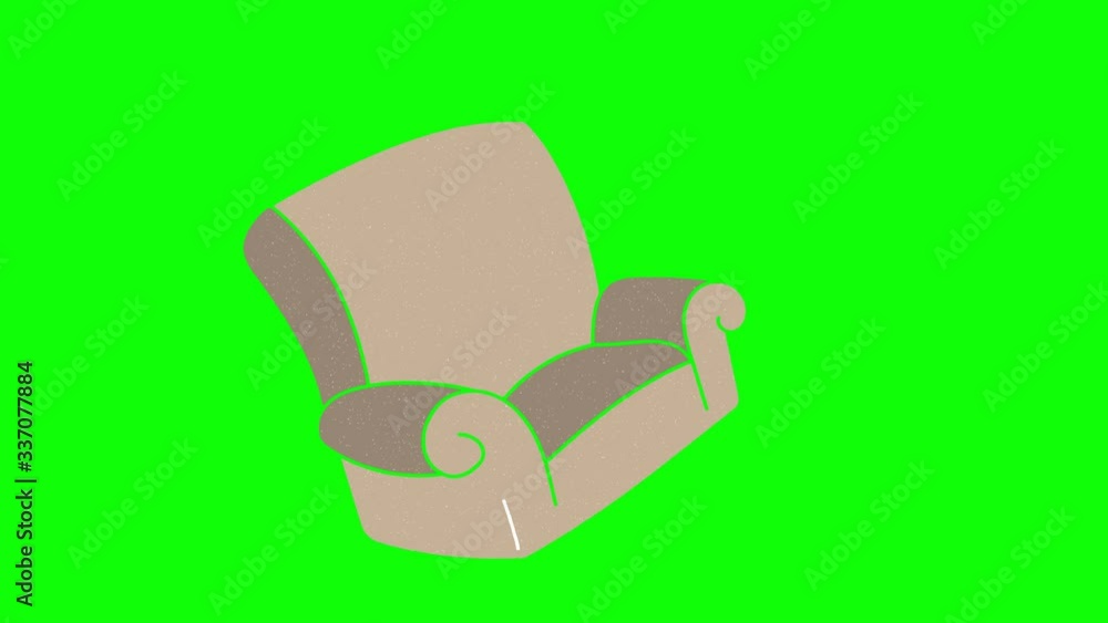Poster sofa hand drawn green screen. floating loop animation