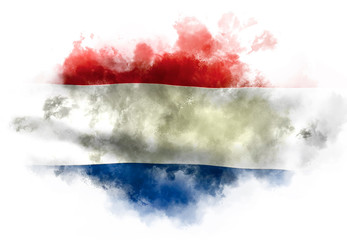 Dutch flag performed from color smoke on the white background. Abstract symbol.