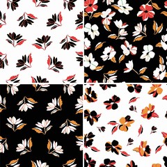 Fototapeta premium Floral patterns set. Collection of vintage simple flower seamless pattern