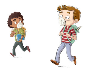 social distancing between children with mask