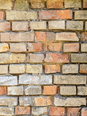 Background texture broken brick wall of an old house