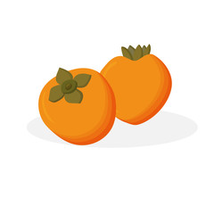 Set of juicy orange persimmon fruit, isolated on white background. Vector flat illustration.