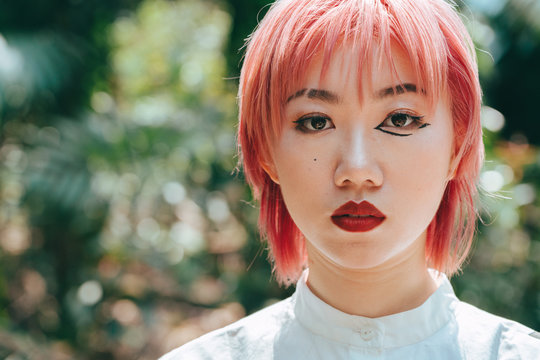 Stylish Girl Portrait With Pink Hair