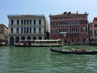 View on the central part of Venice, the Grand Canal, with multiple architectural monuments, Venice, Italy, Europe