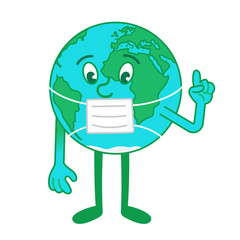 Cartoon character of Earth in the medical mask 