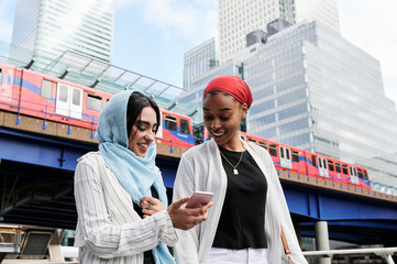 Muslim friends smartphone.